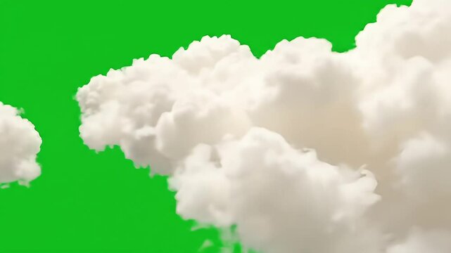 White Clouds on Green Screen Background &ndash; Ideal for Chroma Key, VFX, Video Compositing, Background Replacement, and Motion Graphics Projects