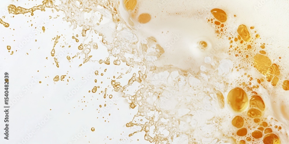 Poster golden foam cascade: an abstract, macro shot capturing a dynamic splash of golden liquid and frothy 