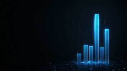 Fototapeta premium Digital Growth Chart: A striking visual representation of progress and achievement, with a sleek blue bar graph rising against a dark backdrop, symbolizes data, analysis and growth. 