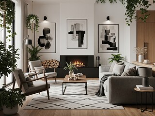 Architectural digest style Scandinavian-inspired living space with open layout,