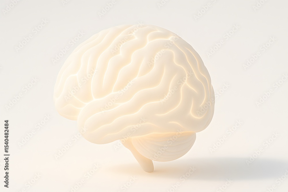 Poster illuminated 3d brain model on soft white background for education