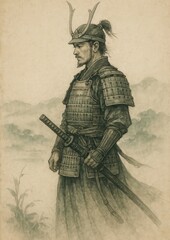 Fototapeta premium Historic samurai warrior illustration.