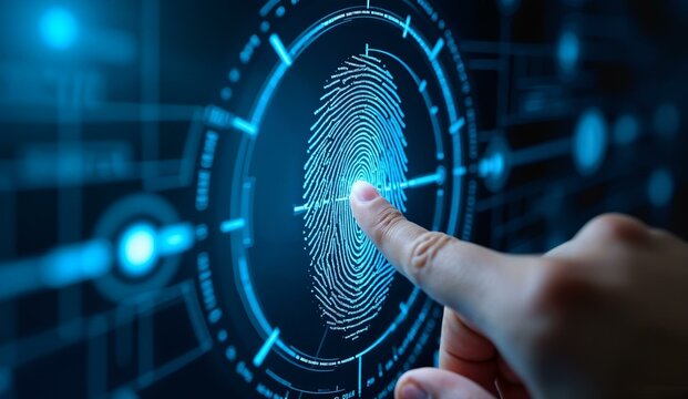 Finger interacting with a digital fingerprint scanning interface