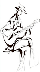 A stylized flamenco guitarist playing guitar