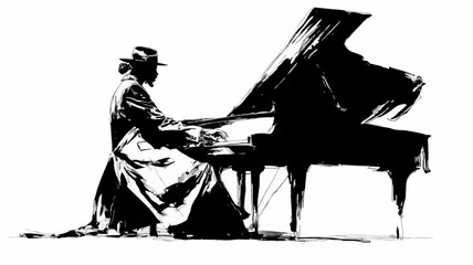 A stylized jazz musician playing piano