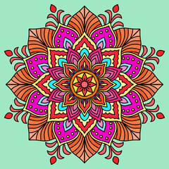 Blossom Mandala Shape. Circular pattern in form of mandala, tattoo, decoration. Decorative ornament in ethnic oriental style. Colorful floral modern mandala and flower background                
