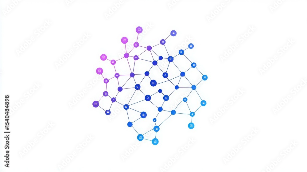 Poster interconnected network of nodes: an abstract network design featuring a gradient of purple and blue 