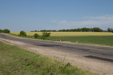 A road with grass and trees