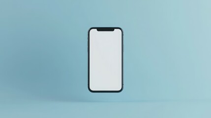 Smartphone on Blue: A sleek and modern smartphone hovers weightlessly against a tranquil blue backdrop, offering a blank screen for digital possibilities and connectivity.