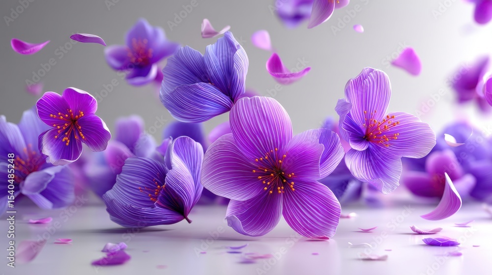 Poster a captivating image of vibrant violet colored flowers with soft delicate petals floating in a tranqu