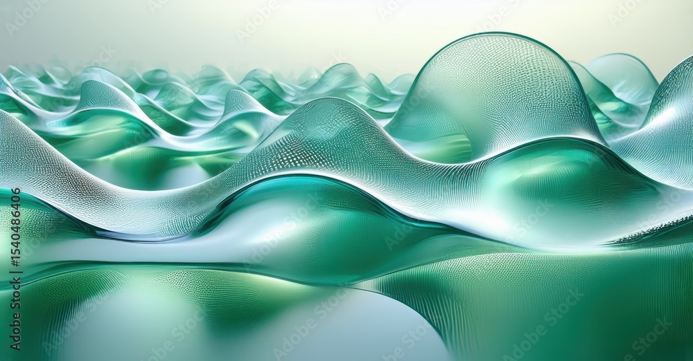 Poster abstract waves, flowing forms, smooth surfaces. light reflects, creating dynamic texture, cool tones