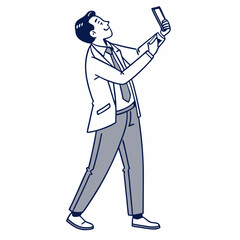 Professional businessman taking selfie on white background