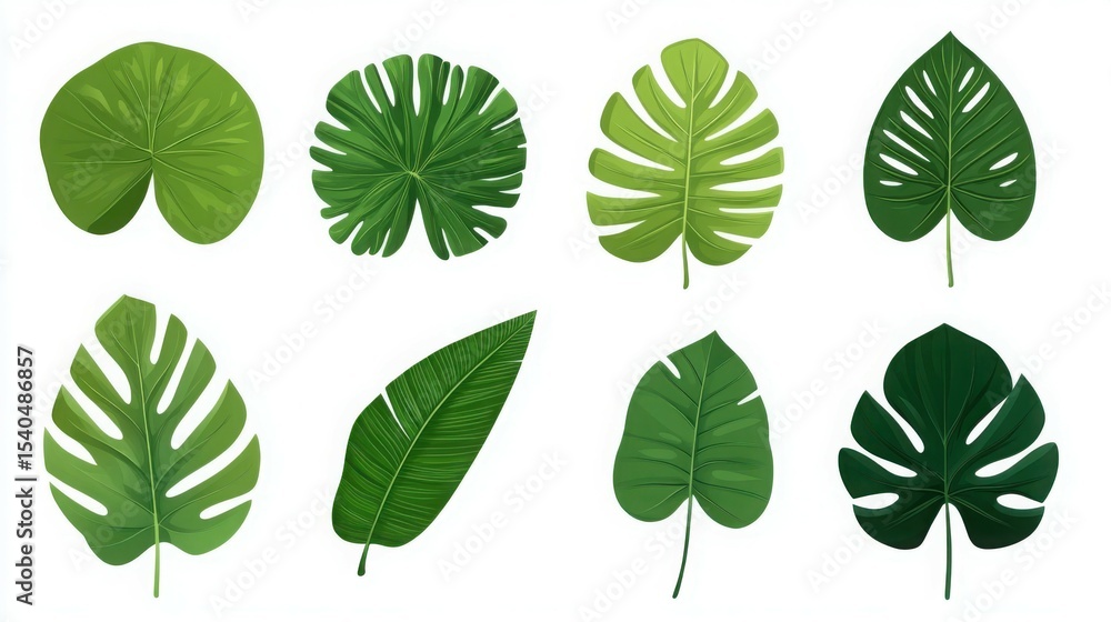Aufkleber green leaves array: a collection of various tropical leaf types, each showcasing intricate patterns 