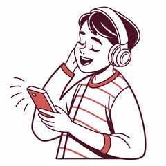 Happy teenager listening to music on headphones