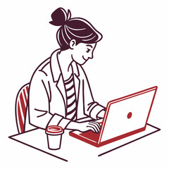 Woman working on laptop at desk coffee break