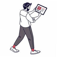 Man using tablet, clean cutout, transparent background