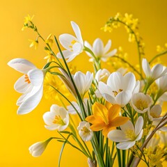 Fototapeta premium Spring bouquet of white and yellow crocus flowers