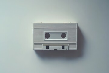 Fototapeta premium Retro audio cassette tape on plain light background with soft shadows. Perfect for nostalgia, music, or technology themed designs and promotions.