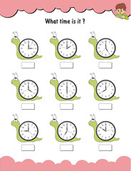 What time is it? What is the time? Telling time, Time worksheet, Time learning worksheet for children, Learn to tell time