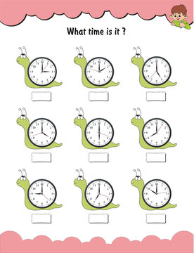 What time is it? What is the time? Telling time, Time worksheet, Time learning worksheet for children, Learn to tell time