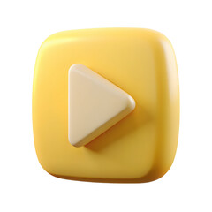 3d render of a rounded square yellow play button isolated on black background