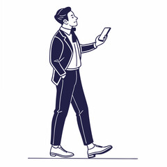 Fototapeta premium Professional man walking using smartphone transparent background