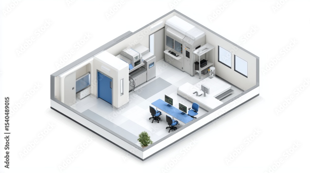 Poster modern 3d floor plan design, minimalist workspace with computer and desk setup for enhanced producti