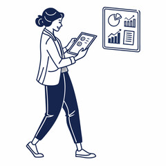 Businesswoman reviewing data on tablet near charts