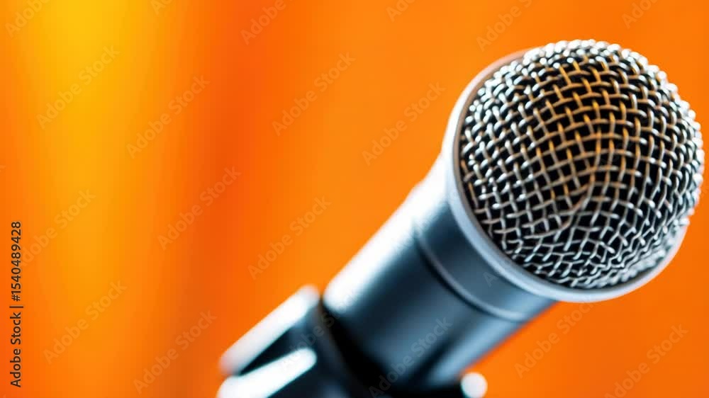 Poster a close-up shot of a microphone on its stand, suitable for music-related or studio settings