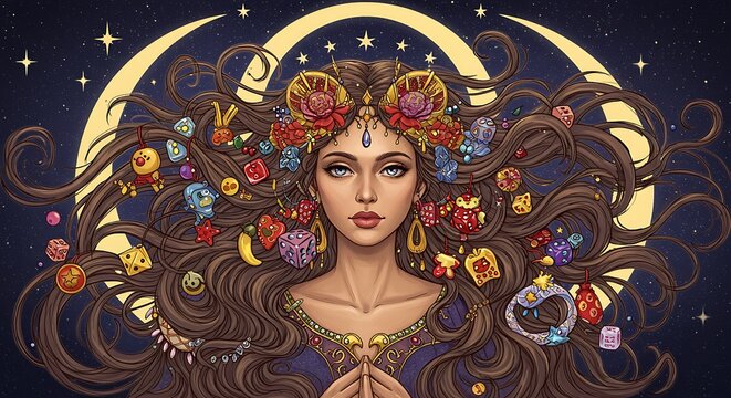 illustration of a goddess of luck with powerfull effect visual rich and shine vector art