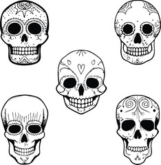 Obraz premium Collection of Hand Drawn Sugar Skulls for Day of the Dead