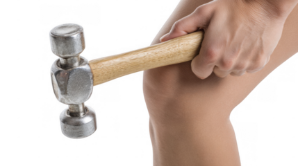 Doctor checking patient's reflexes by hitting their knee with a reflex hammer, isolated on transparent background, ideal for medical and healthcare related projects