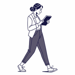 Young woman walking reading book business casual