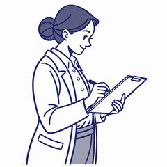 Woman doctor writing on clipboard medical notes
