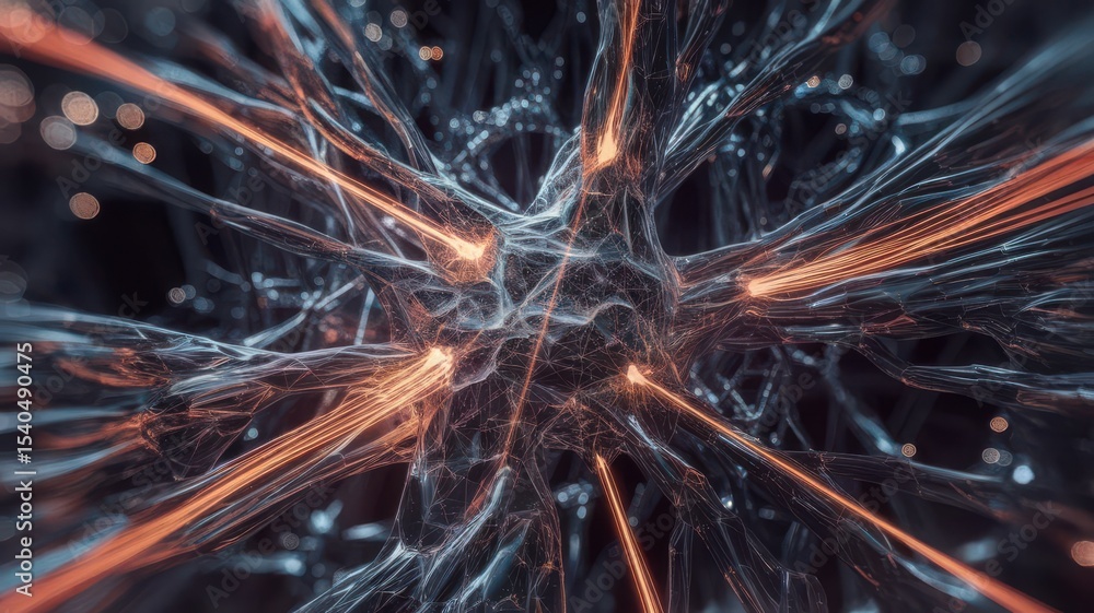 Poster abstract representation of neural network activity with glowing connections