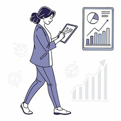 Businesswoman walking with tablet analyzing growth charts