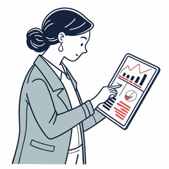 Businesswoman analyzing data on tablet, clean cutout