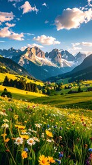 Alpine Meadow Sunrise Landscape.