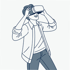 Fototapeta premium Man experiencing virtual reality headset on white background