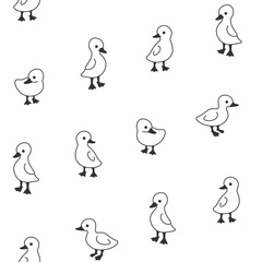 Seamless trendy pattern with duckling. Outline vector illustration for prints, clothing, packaging and postcards.