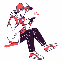 Teenager boy sitting playing mobile game