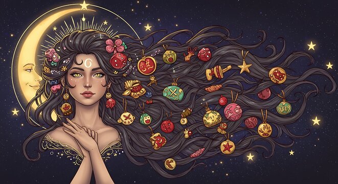 illustration of a goddess of luck with powerfull effect visual rich and shine vector art