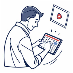 Man using tablet browsing online content digital device