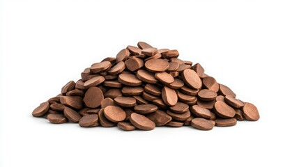 Chocolate Chips Stacked Delight: A mouthwatering heap of chocolate chips, each a miniature disc of pure cocoa bliss. This image is perfect for any food-related projects