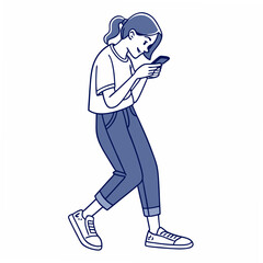 Walking girl using smartphone clean cutout illustration