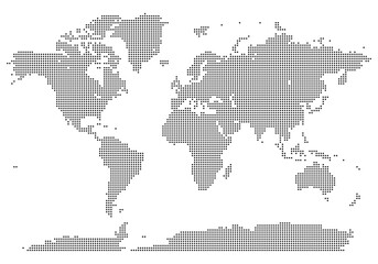Circle dotted world map design in an abstract creative cartography layout presentation