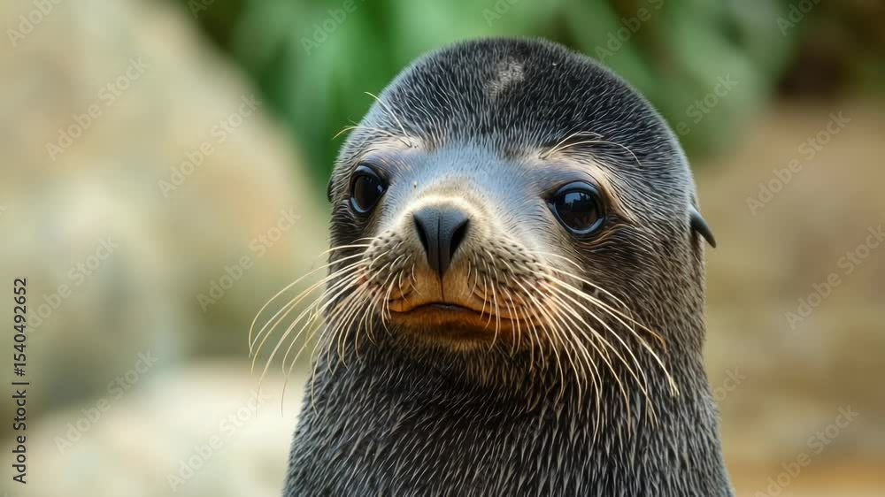 Poster A close-up view of a curious seal looking directly at the camera