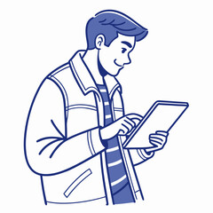 Young man using tablet clean cutout illustration