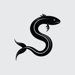 Obraz premium Serpentine Aquatic Creature Elegant Black and White Fish Illustration