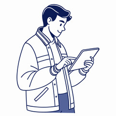 Young man using tablet digital device technology